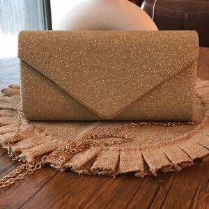 GOLD METALLIC WEDDING PROM GLITTER SPARKLE ENVELOPE BAG CLUTCH PURSE NEW